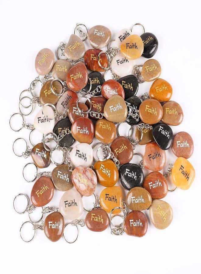 ROCKIMPACT 50PCS Faith Inspirational Stones Key Chains, Faith Wholesale Lot, Engraved Natural River Rock Faith Stone Key Rings Keychains, Healing Stone Keychain (50 Pieces, Faith) - Image 2